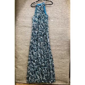 Cache Leopard Print Maxi Dress Womens 12 Black Blue White Sleeveless Sundress